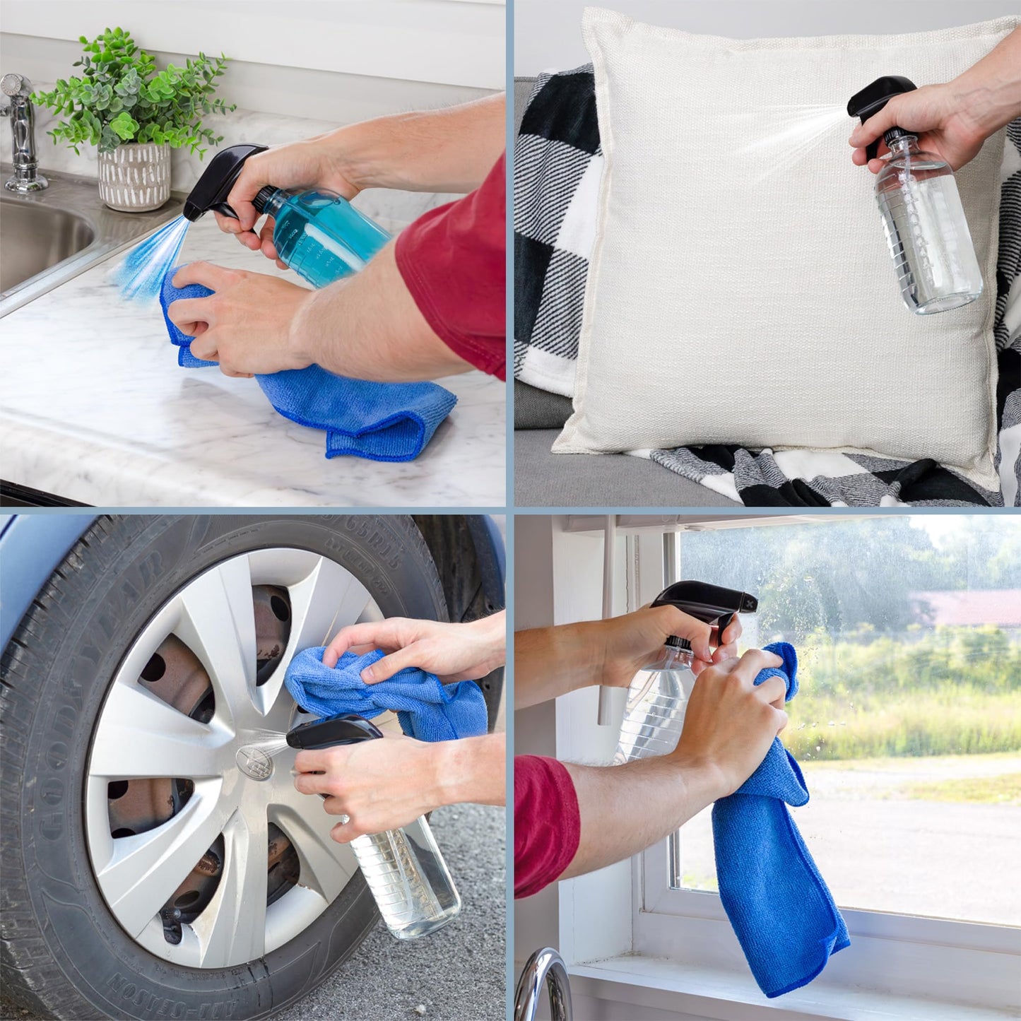 Cornucopia Brands 16-Ounce Clear Glass Spray Bottles with Measurements (Pack of 2) Sprayer Bottle with 3-Setting Heavy Duty Sprayers for Mist, Stream, OFF