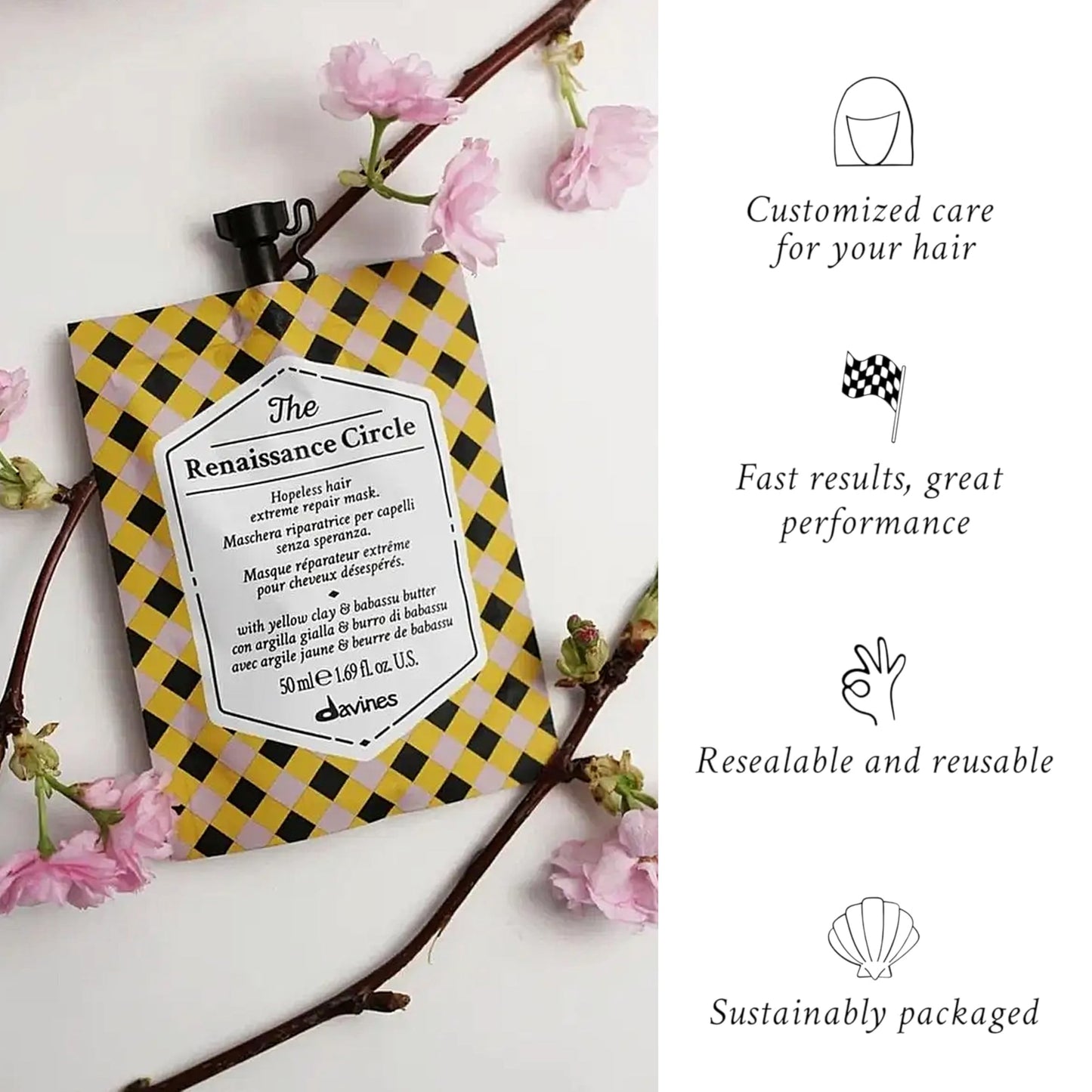 Davines The Renaissance Circle, Restoring And Repairing Mask For Dry And Damaged Hair, Add Shine, Nourishment And Softness, 1.69 fl. oz.