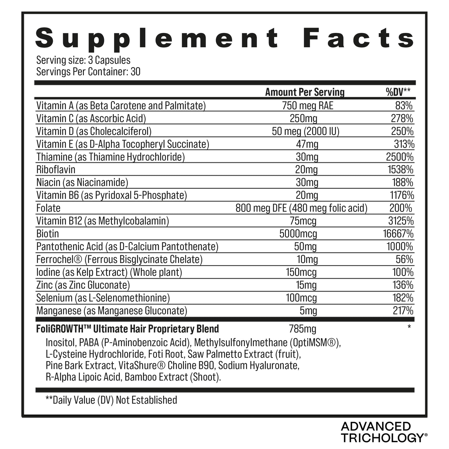 Advanced Trichology FoliGROWTH™ Hair Growth Supplement for Thicker Fuller Hair | Approved* by the American Hair Loss Association | Revitalize Thinning Hair - 90 Count (Pack of 1)