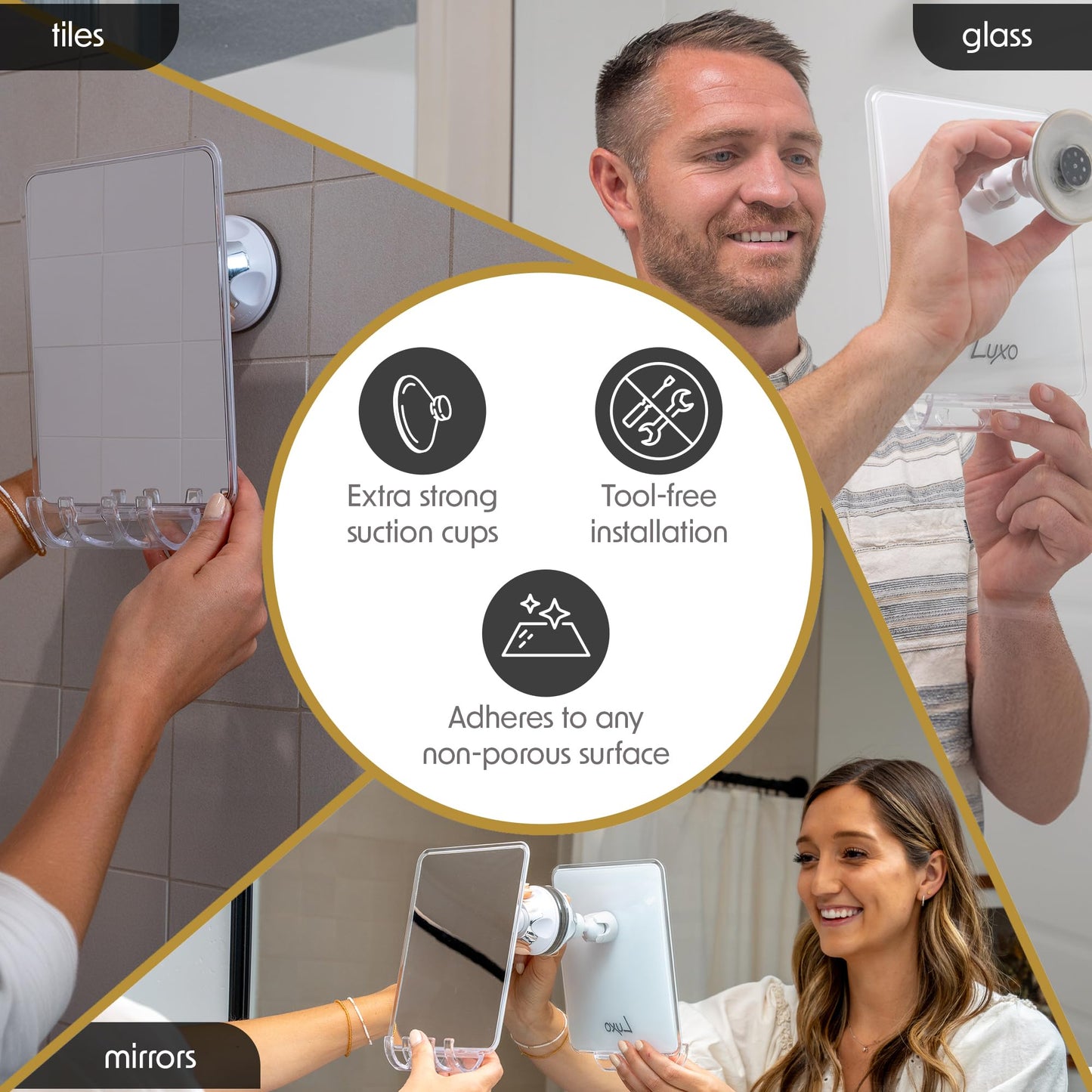 Luxo Shower Mirror, Shower Mirror fogless for Shaving with a Removable Razor Holder - Shaving Mirror for Shower with a Powerful Suction Cup - Shatterproof fogless Mirror for Shower (White)