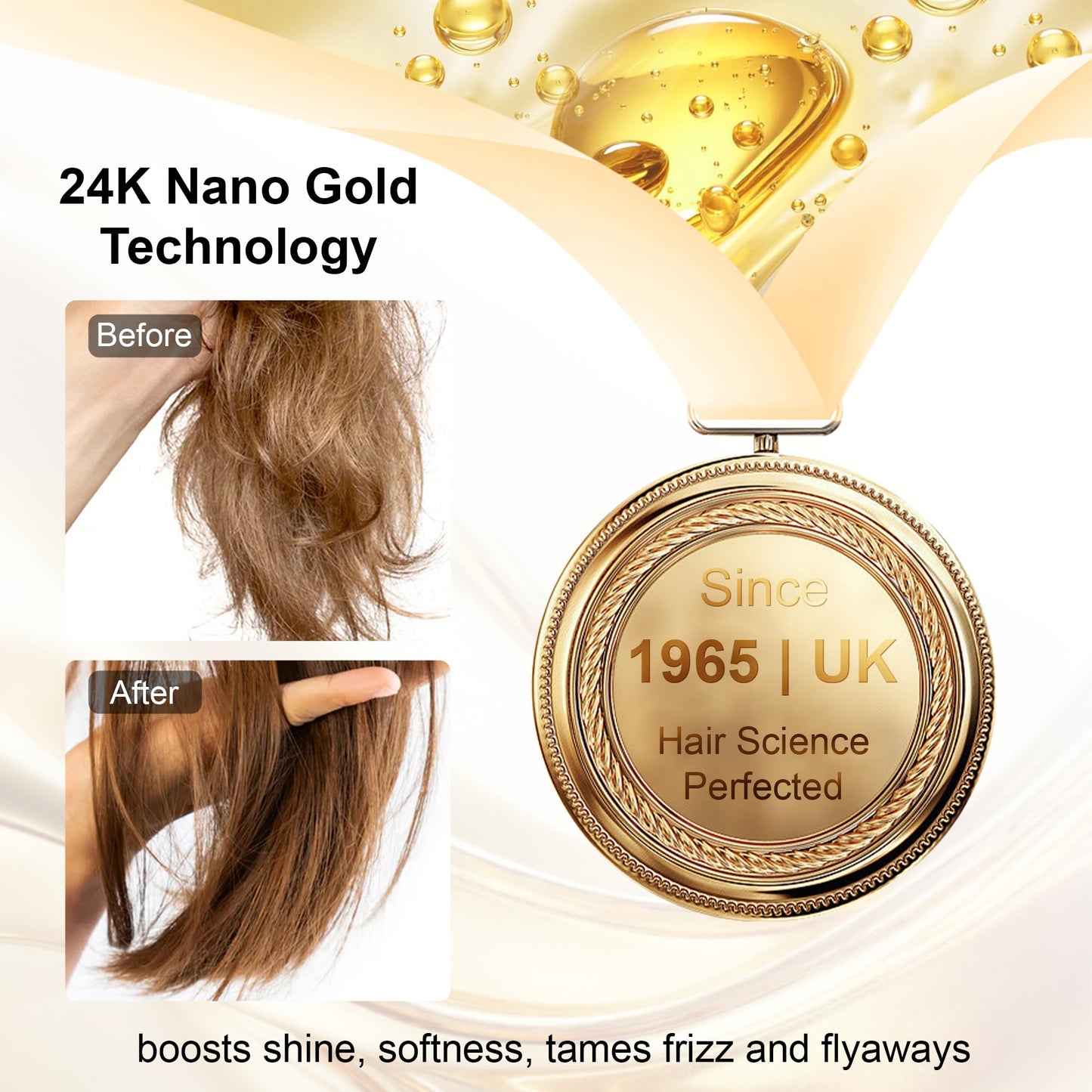 24K Gold Hair Oil, Repair Shine Serum with Coconut, Argan & Olive Oils - Heat Protectant and Frizz Control - Vegan, Lightweight Leave-In Treatment for Dry Damaged Hair (2.02 Fl Oz (Pack of 1))