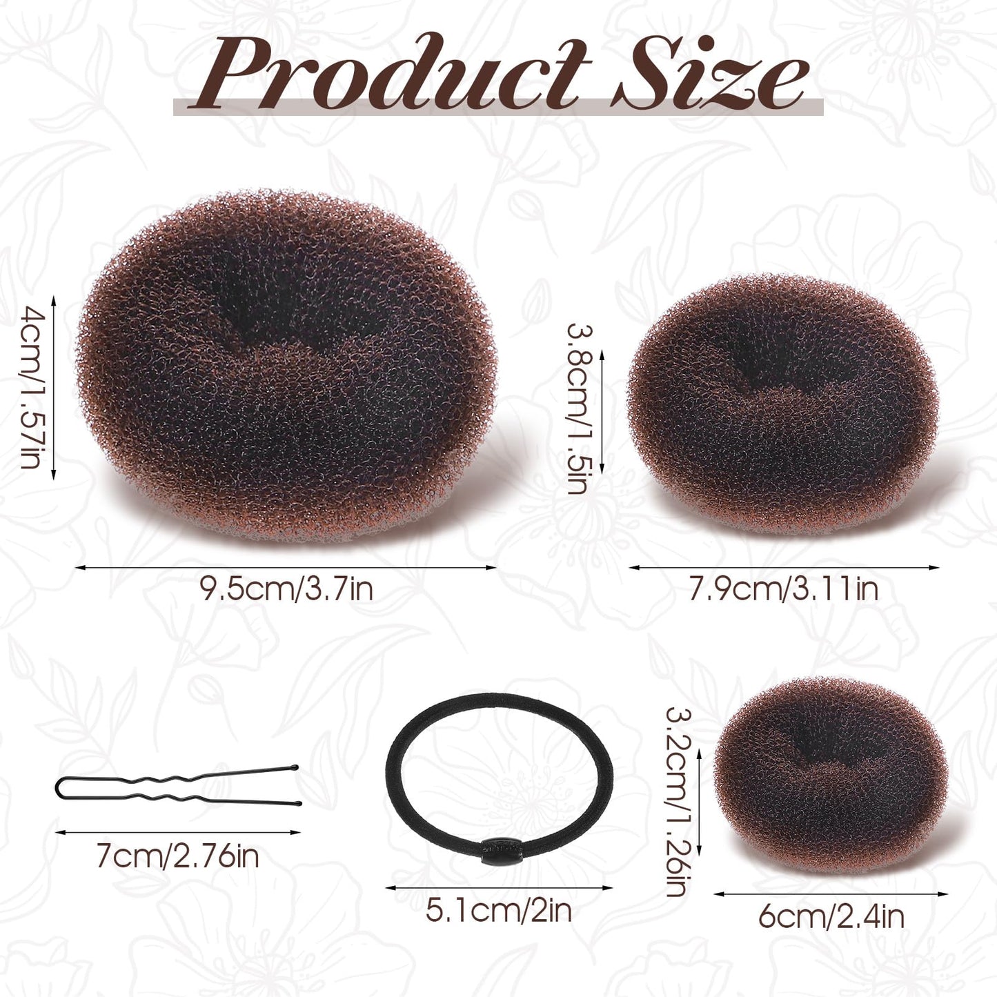 24pcs Donut Buns For Hair Bun Maker For Kids And Women 3 Sizes Hair Donuts For Buns Elastic Hairs Ties And Hairs Pins Kit For Ballet Bridal Accessories For Girls Updo Tools Brown