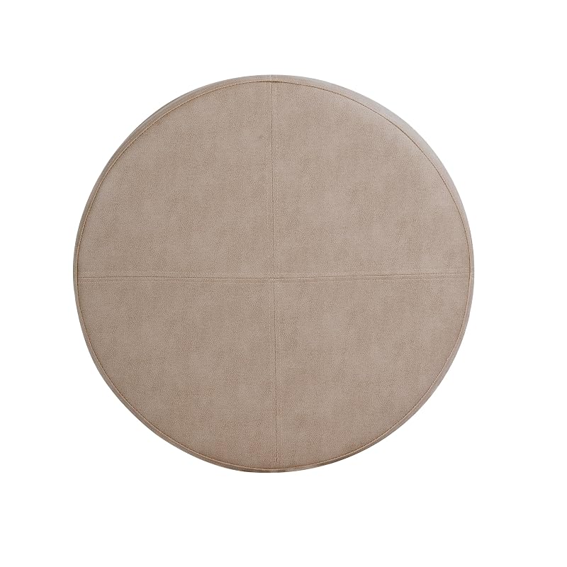 Storage Ottoman with Faux Leather - Round Taupe Brown, 17x24, Lift-Top