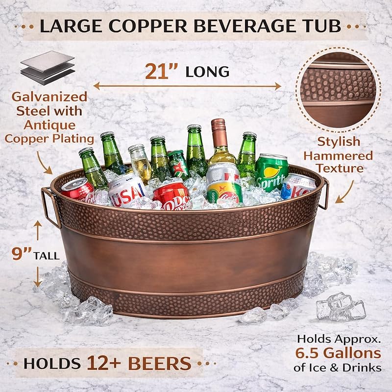 Copper Finish Heavy-Duty Beverage Tub, 6 Gallon – Oval by Brekx (Variation: Copper)