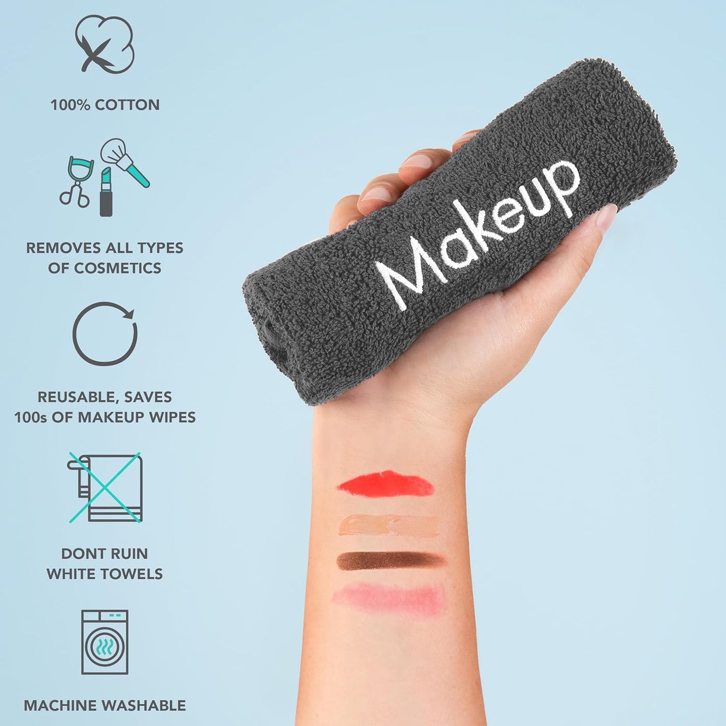 Arkwright Cotton Makeup Towels - 6 Pack, Soft FingerTip Washcloths for Bathroom & Artists, 11x17 in, Black