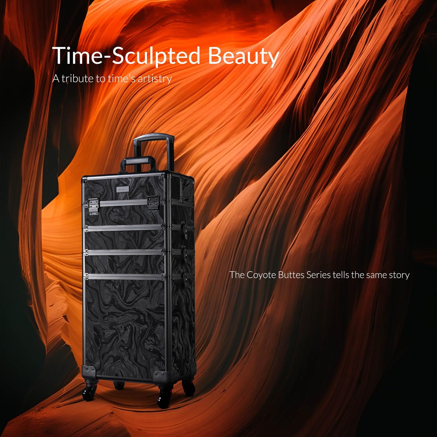 BYOOTIQUE Rolling Makeup Train Case on Wheels 4in1 Cosmetology Profesional Travel Cosmetic Bag Lockable Organizer Box for Hairstylist Artist Nail Beauty Salon Barber,CoyoteButtes Shadows