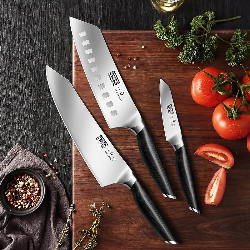 HOSHANHO 8'' Chef Knife, 7'' Santoku & 3.75" Fruit Knife Set - High Carbon Japanese Steel