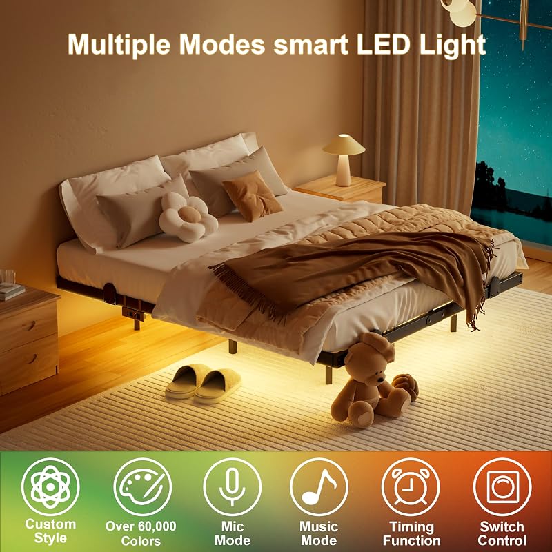 Floating Queen Bed Frame with LED Lights & Charging Station - 14" Variation