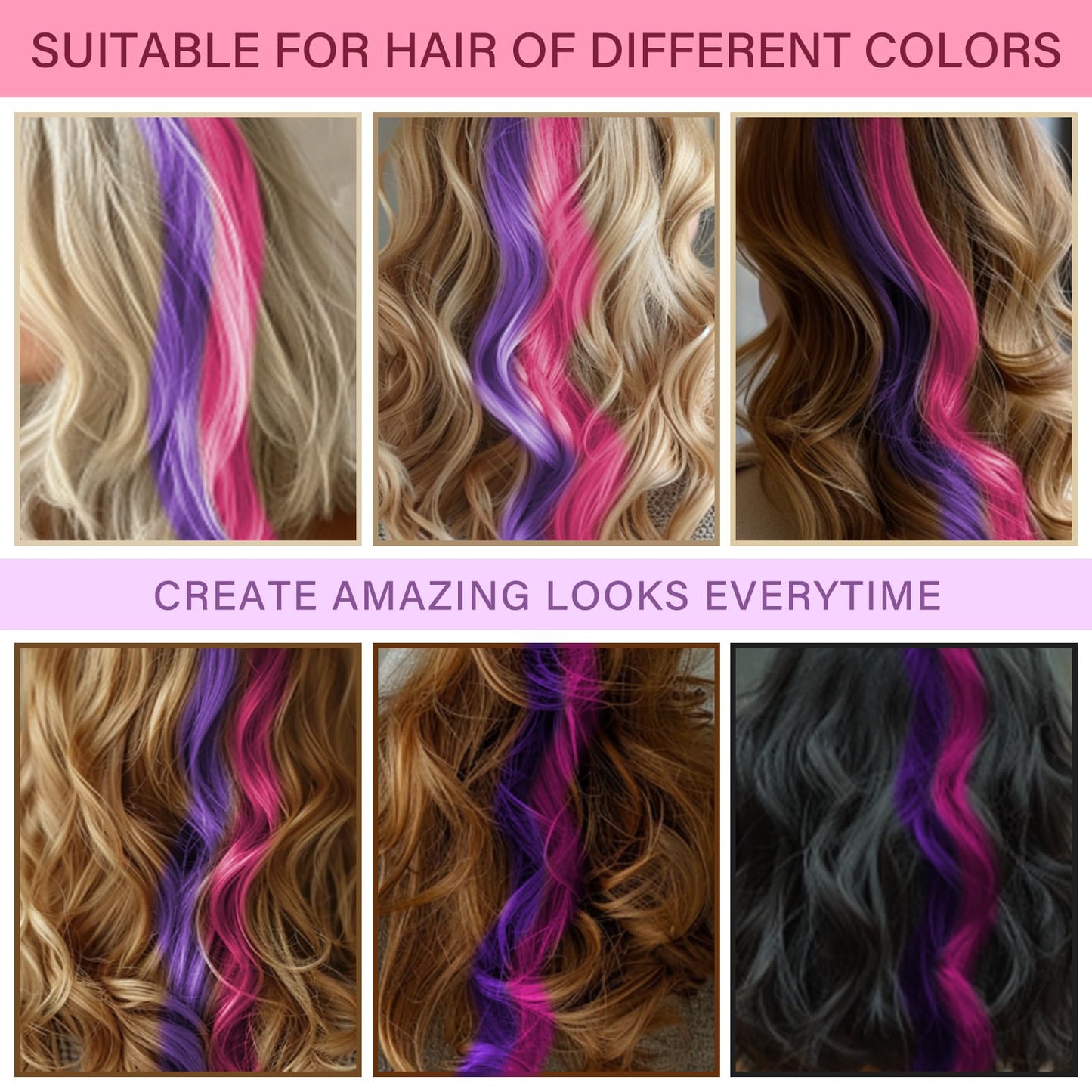 SPRINGSUGAR 6 PCS Hair Chalk Comb Set Temporary for Girls Kids Makeup Kit, Washable Hair Chalk for Christmas Gifts Toys Birthday Cosplay Festivals Hair DIY Party (Black+Green+Pink+Yellow+Purple+Red)