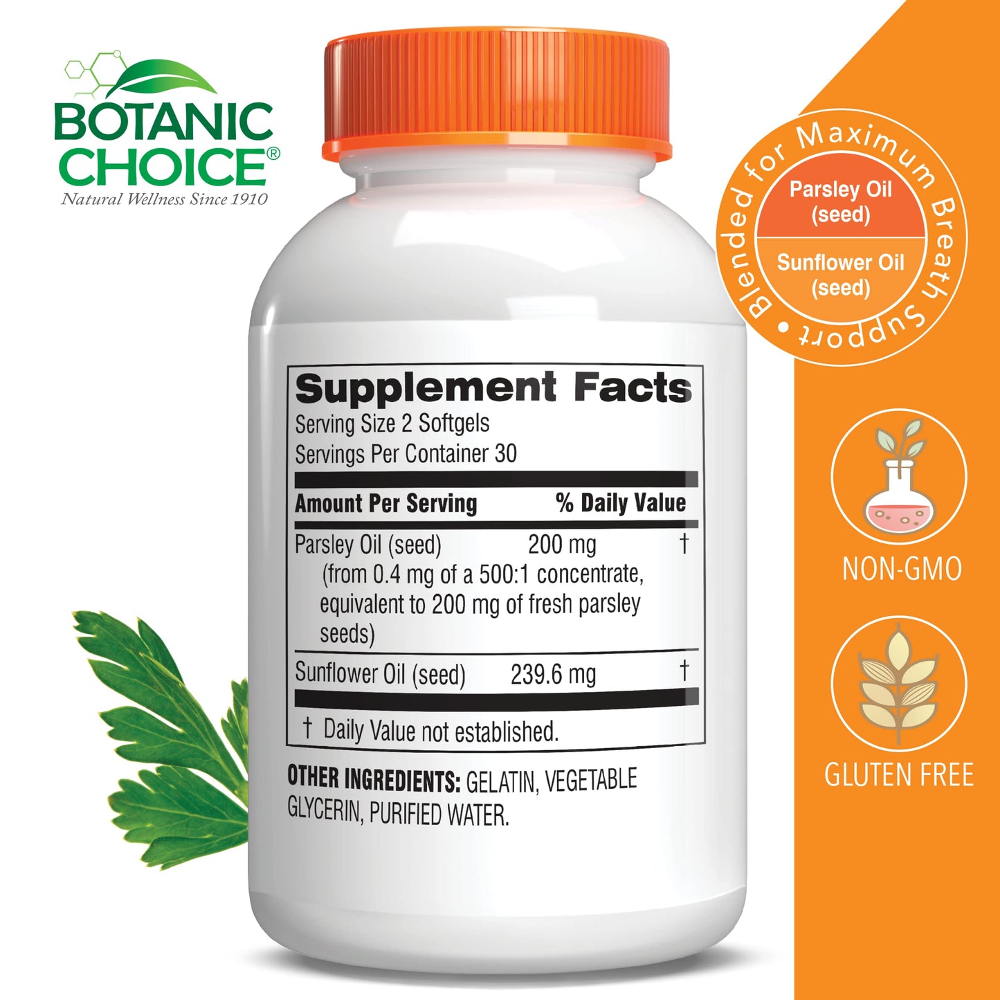 Botanic Choice Parsley Seed Oil-for Bad Breath from Odor-Causing Foods-Odor Neutralizer from Within-Breath Freshener gels-60 Softgels