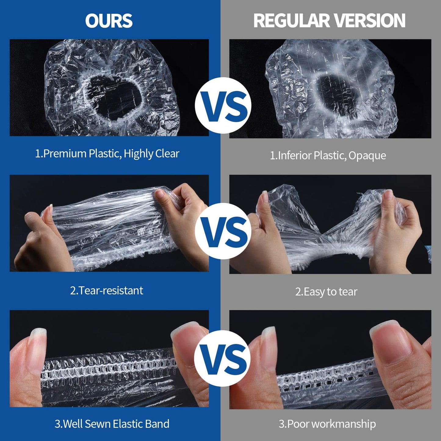 LEOBRO 100PCS Disposable Shower Caps, Shower Caps for Women Disposable, Clear Plastic Shower Cap, Plastic Hair Caps for Hair Treatment, Regular Size 17.3 INCH