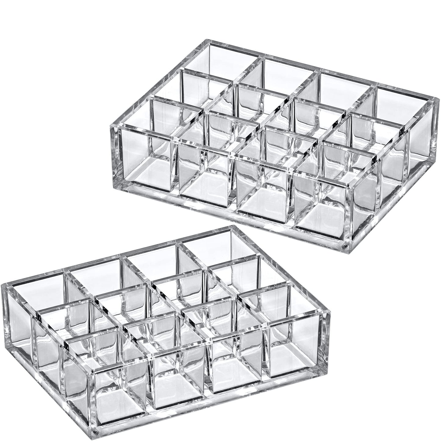 Amazing Abby - Allure - 2-Pack 12-Slot Acrylic Lipstick Organizer, Lipstick Holder, Lip Gloss Holder, Cosmetic Storage Display, Perfect Storage Solution for Drawer and Vanity (Slot Size: 1.0" x 1.0")