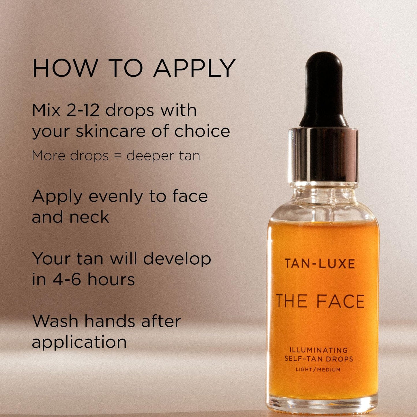 Tan-Luxe The Face Illuminating Self-Tan Drops, Customizable Face Tanning Serum, Natural Glow, Mix With Skincare, Vegan, Cruelty-Free, Streak-Free, 0.33 fl. oz/10 ml Bottle (Light/Medium)