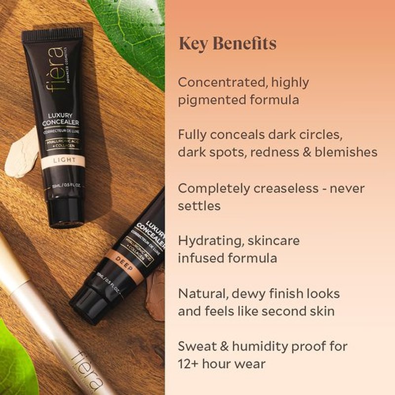 Fièra Luxury Concealer with Anti-Aging - All Day Coverage for Dark Circles, Fine Lines, Wrinkles & Spots - Neutral Beige, 0.5 Ounce