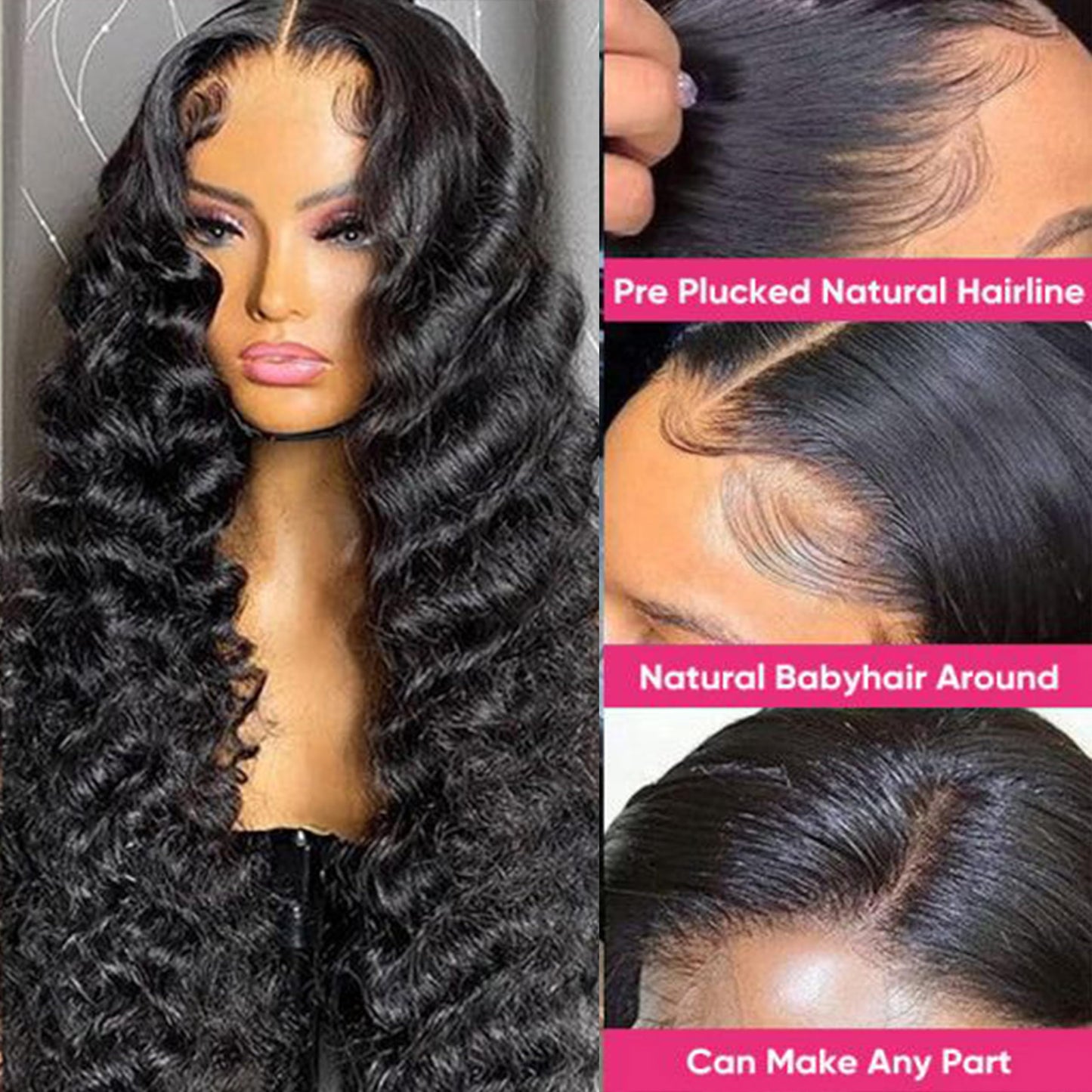 NKTU Deep Wave Lace Front Wigs Human Hair 180 Density Glueless Wigs for Women 13x4 HD Transparent Lace Front Wigs Pre Plucked with Baby Hair 22 Inch