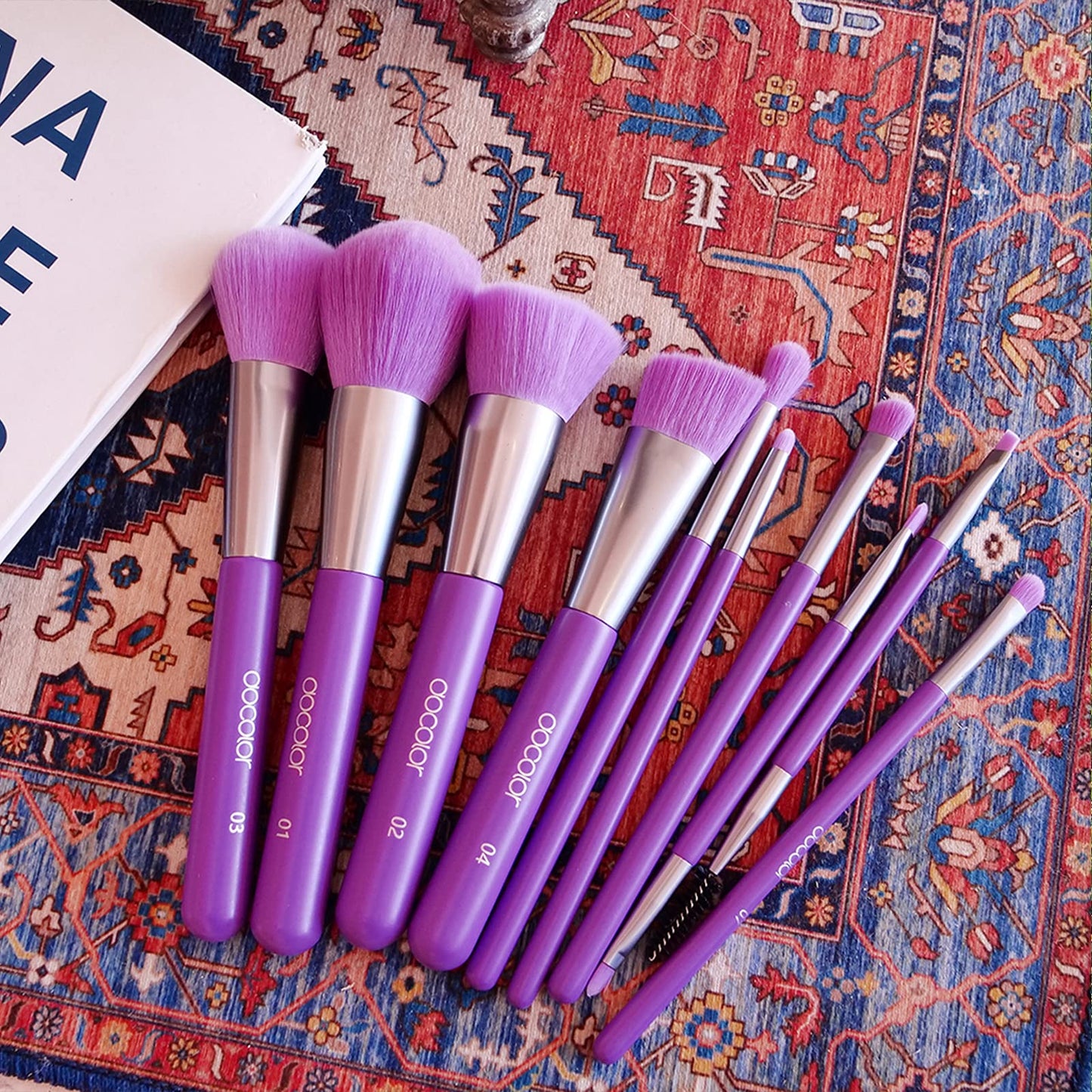 Docolor Makeup Brushes 10Pcs Makeup Brush Set Premium Synthetic Powder Kabuki Foundation Contour Blush Concealer Eye Shadow Blending Liner Make Up Brush Kit - Neon Purple