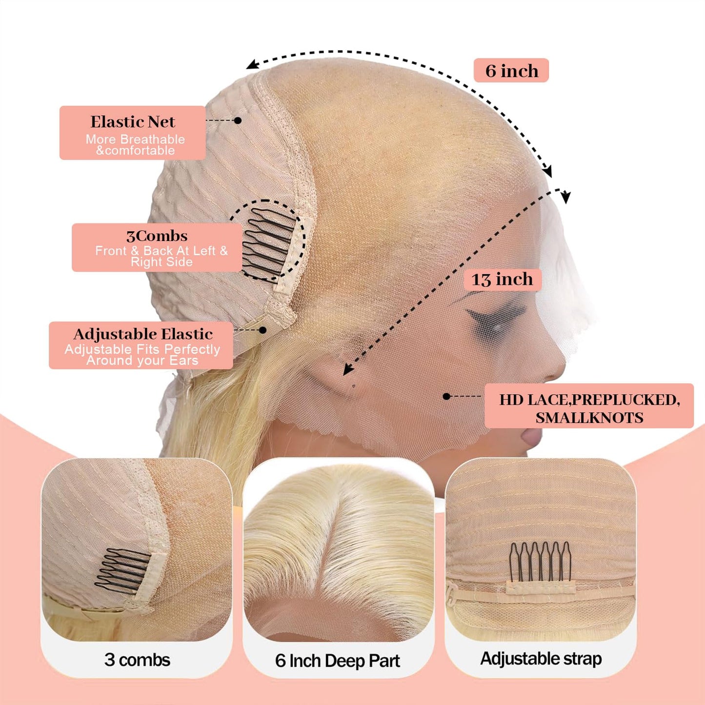 Quiport 613 Lace Front Wig Human Hair 210 Density Blonde Wig Human Hair 613 HD Lace Frontal Wig 13x6 Body Wave HD Lace Front Wigs Human Hair Pre Plucked With Baby Hair Glueless Wigs 24 Inch