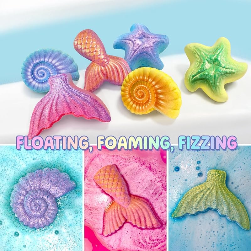 Clear & Fresh Mermaid Bath Bombs for Kids with Surprise Toys Inside - Mermaid Variation