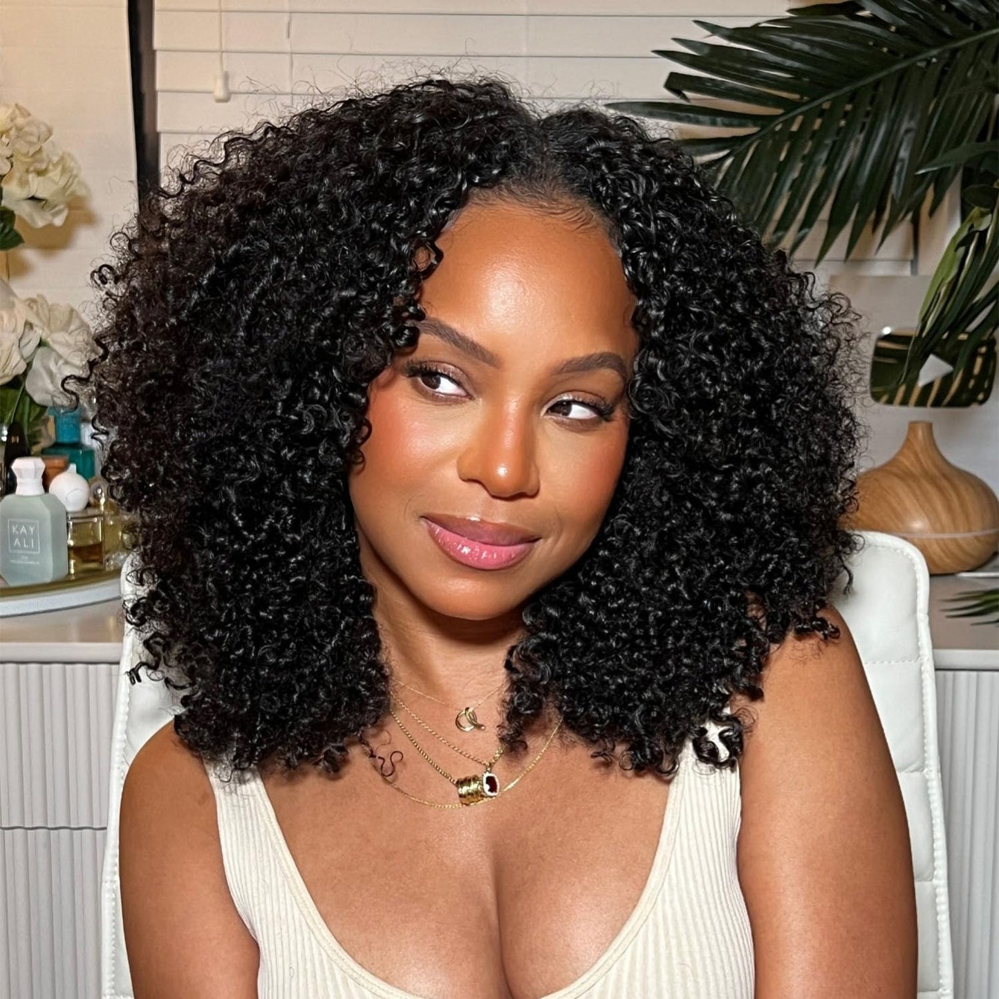 OQ Hair V Part Wig Human Hair Afro Curly Upgrade U Part With Adjustable Drawstring 180% Density V Shape Clip In Half Wig For Women Natural Color 16 Inch