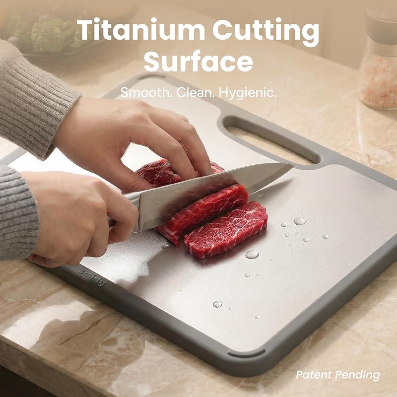 SMIRLY Titanium Cutting Board Set - 3 Pack, Dishwasher Safe, Double-Sided (Silver)