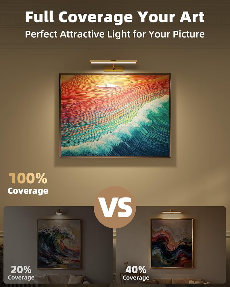 EZVALO 16'' Picture Lights, 4-Pack Rechargeable Wall Art Lights in Gold, 4800mAh Battery
