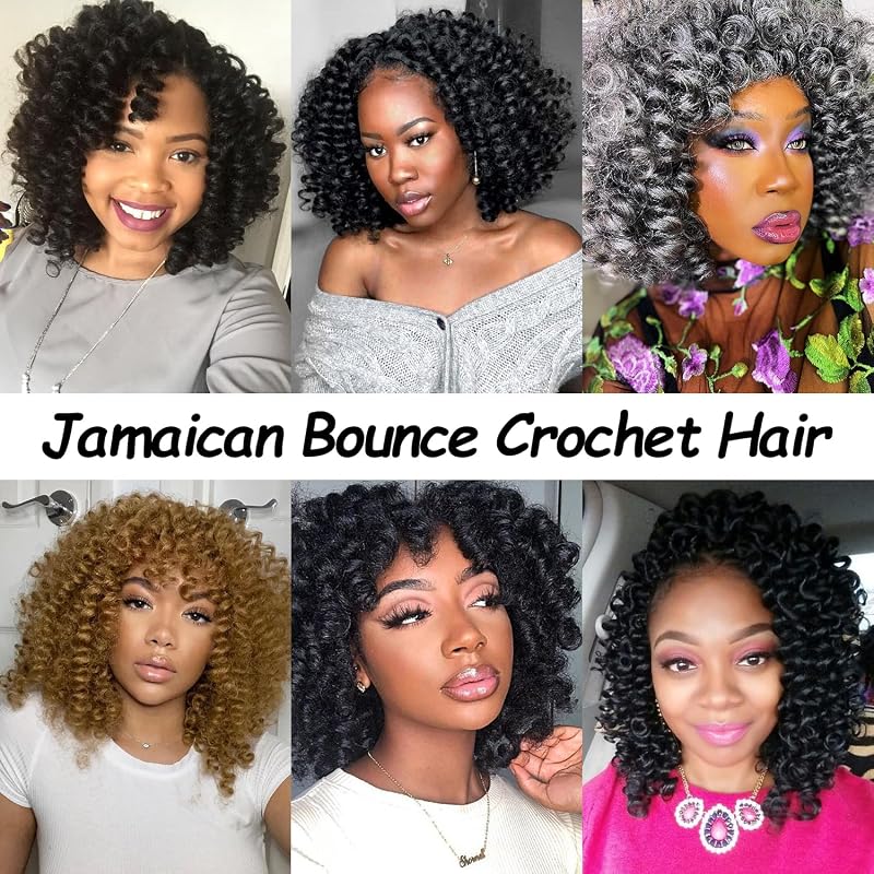 Jamaican Bounce 8 Inch Wand Curl Crochet Hair, 4 Packs, 22 Strands/Pack – 1B Variation Kenkenten