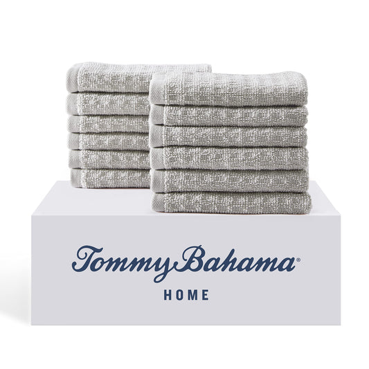 Tommy Bahama - Washcloths, Soft & Absorbent Cotton Towels, Low Linting & Fade Resistant, Oeko-Tex Certified (Northern Pacific Grey, 12 Piece)