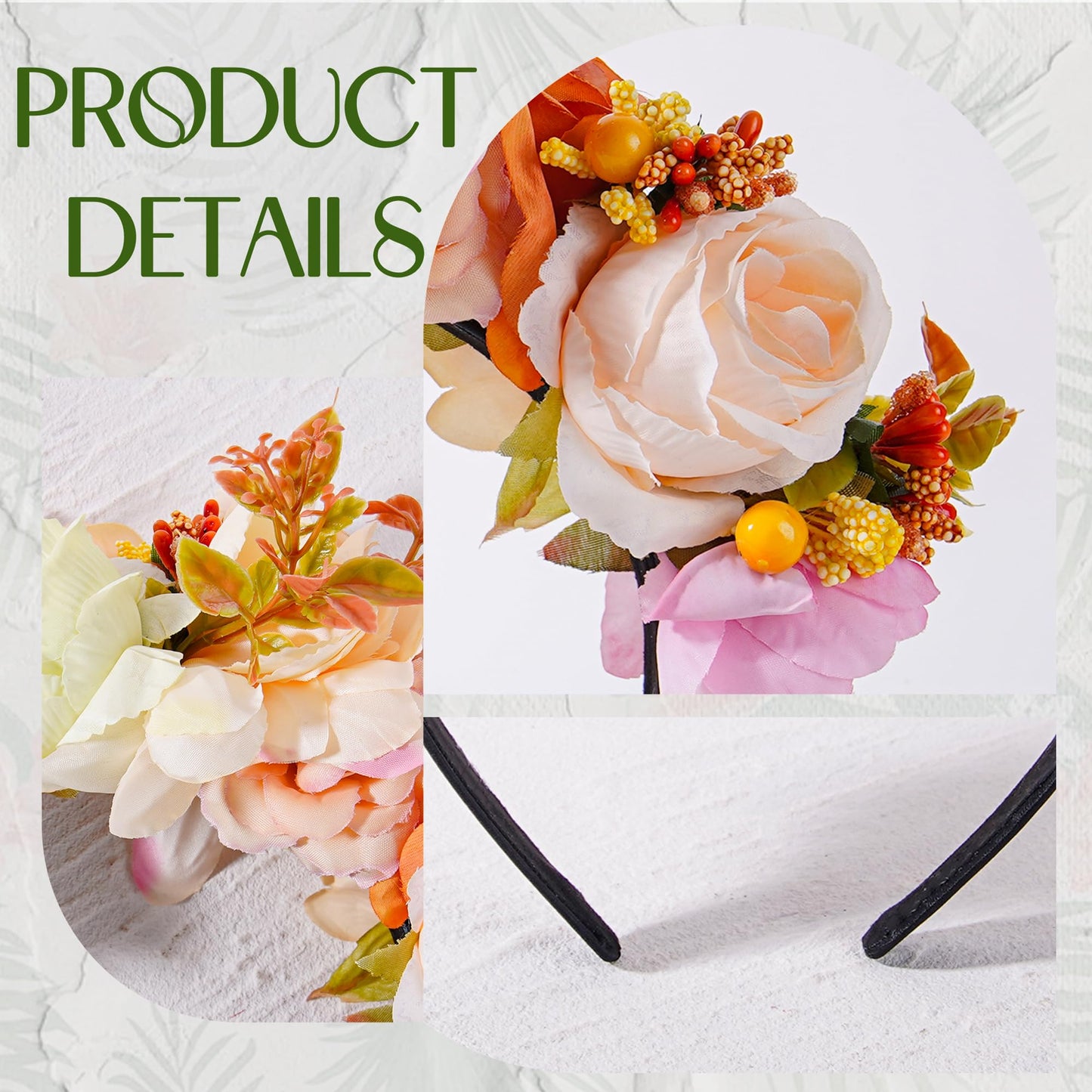 KorViSHOW Mexican Flower Crown Headband - Mexican Rose Floral Crown Headpiece Cinco De Mayo Hair Accessories for Women Girls Dia de los Muertos Costume Halloween Cosplay Fiesta Party
