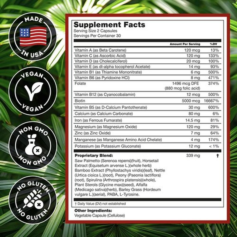 DHT Blocker Hair Growth Supplement - High Potency Biotin & Saw Palmetto for Hair Regrowth - Natural Hair Loss Treatments for Women & Men - Helps Stimulate Hair Follicle Growth