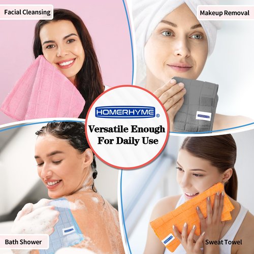 HOMERHYME Microfiber Washcloths, 50 Pack Face Towel, Soft Lint Free Quick Dry Fingertip Washcloth, Bulk Absorbent Multi-Purpose Wash Cloths for Bathroom, Kitchen, Salon, Gym, Hotel, Assorted