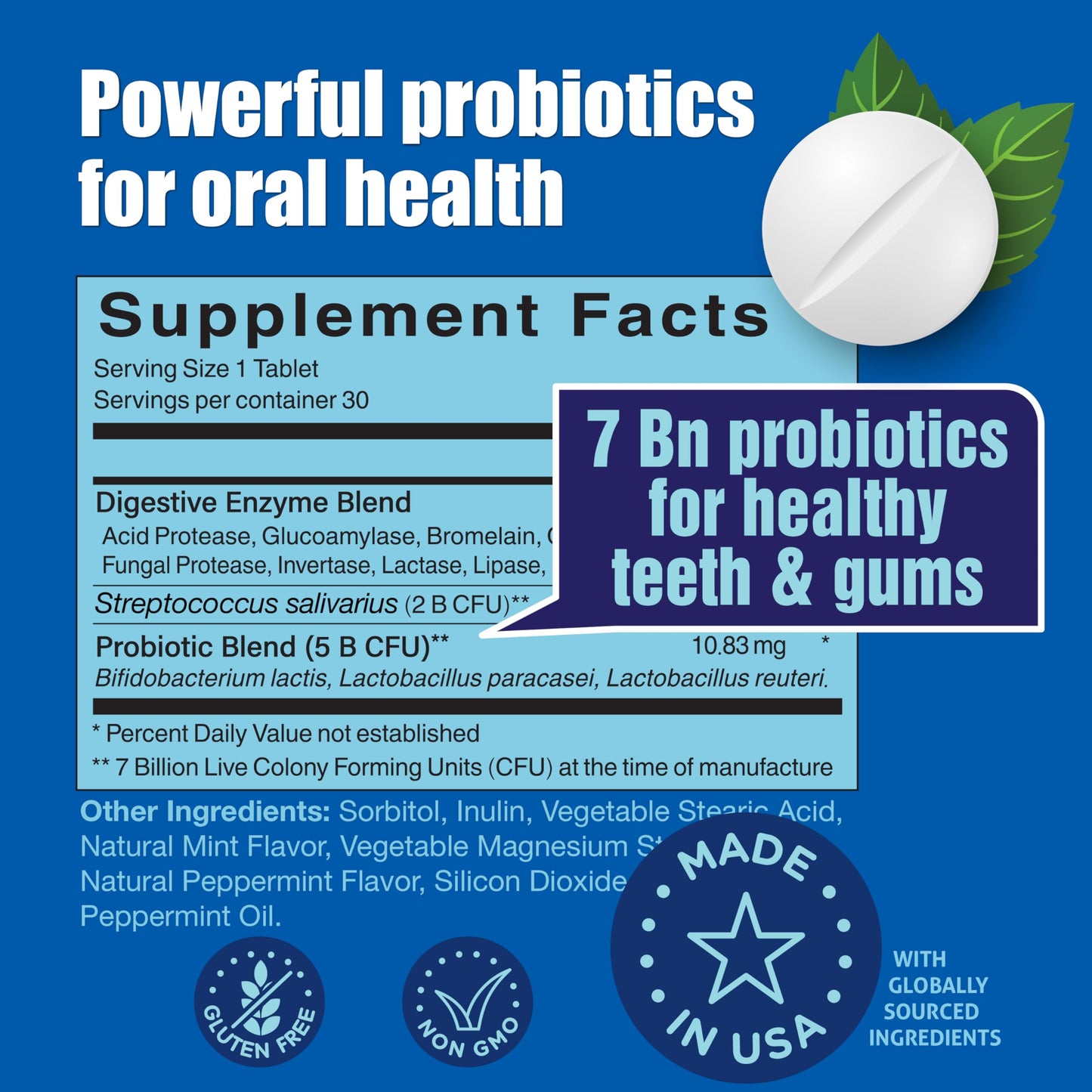 Probiotiv Oral Probiotics for Mouth Bad Breath 7 Billion CFU - Chewable Dental Probiotics for Teeth & Gums, Fresh Breath Freshener, Supports Oral Microbiome & Healthy Mouth
