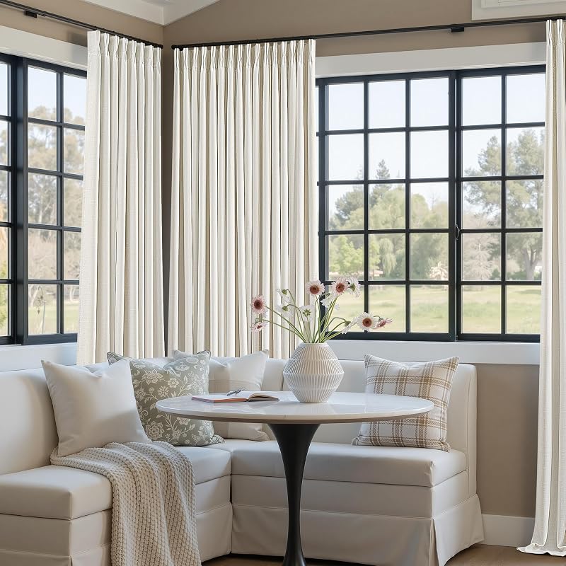 Natural Pinch Pleat Blackout Linen Curtains 50"x108" - Pack of 2