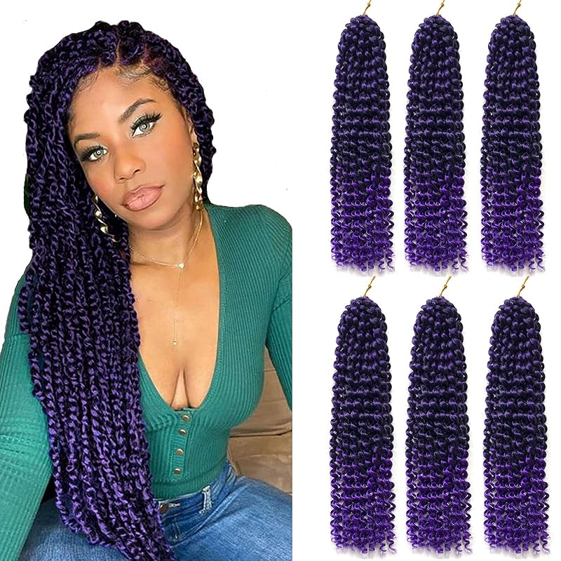 Passion Twist Crochet Hair 18in - 6 Pack Ombre Purple Water Wave for Butterfly Locs T1B/Purple
