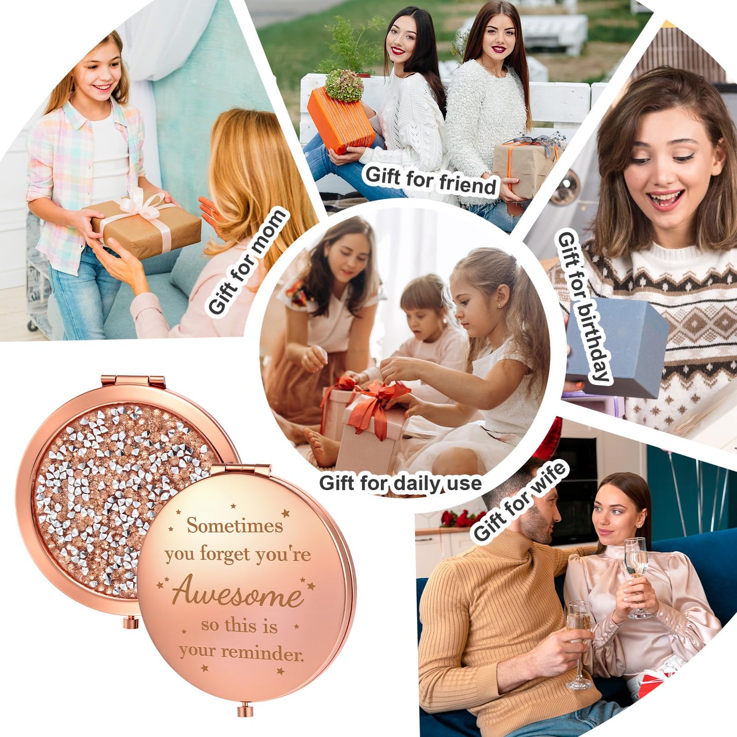 Limbeuuu 10 Pcs Inspirational Compact Mirror Sometimes You Forget You're Awesome Appreciation Gifts for Women Mother's Day Party Favors Magnifying Pocket Mirror (Rose Gold)