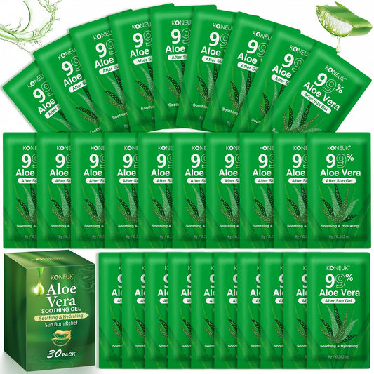 KONEUK 30 Pack Aloe Vera Gel for Face, Hair, Skin, Sunburn Relief, 99% Pure Aloe Vera Gel for After Sun Skin Care Relief, Bulk Aloe Gel Travel Size for All Skin Types