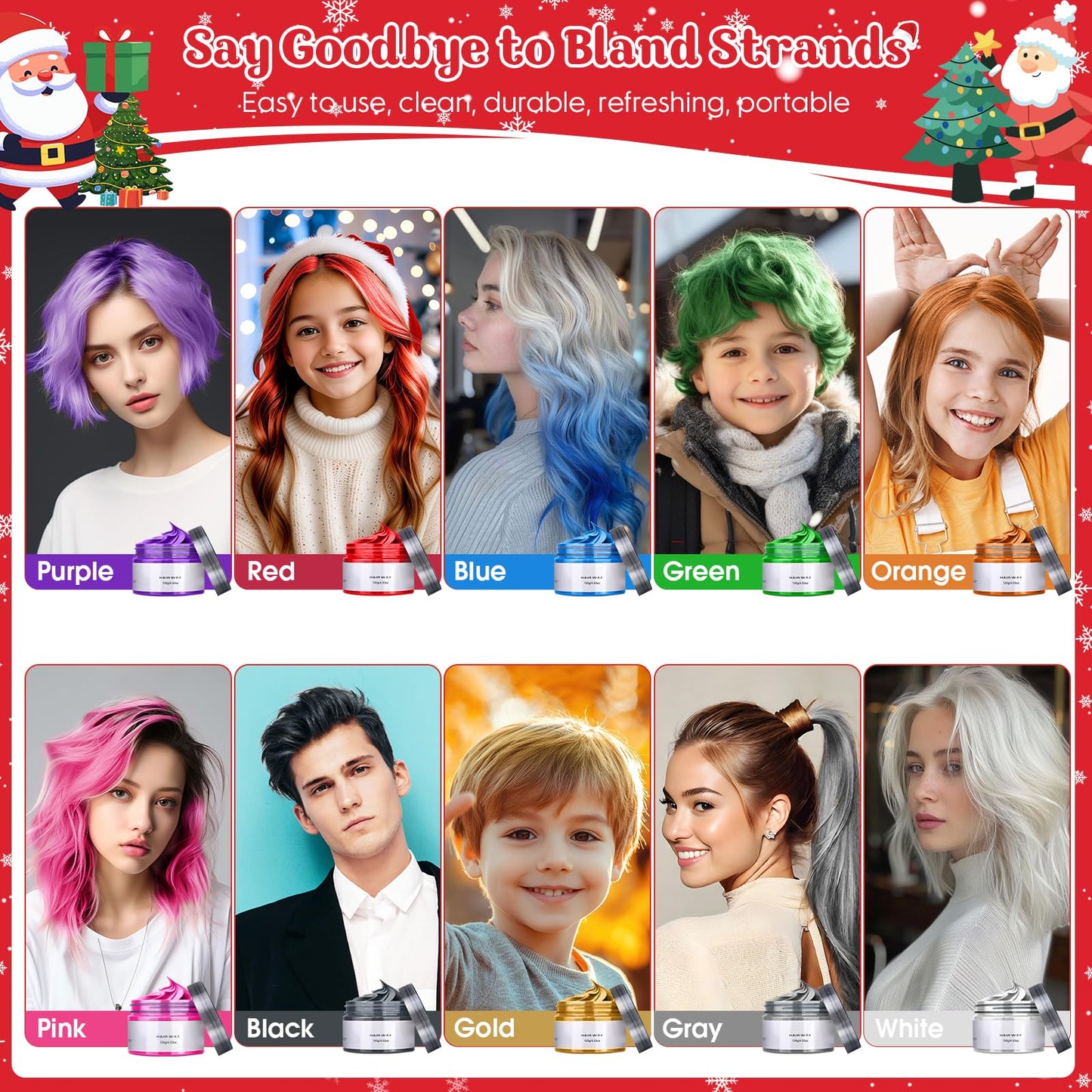 Temporary Hair Color Wax Washable & Non-Toxic Hair Styling Clay for Girls Kids Age 4-12+ Pink & Blue Hair Dye for Halloween, Cosplay, Birthday, Christmas, Party