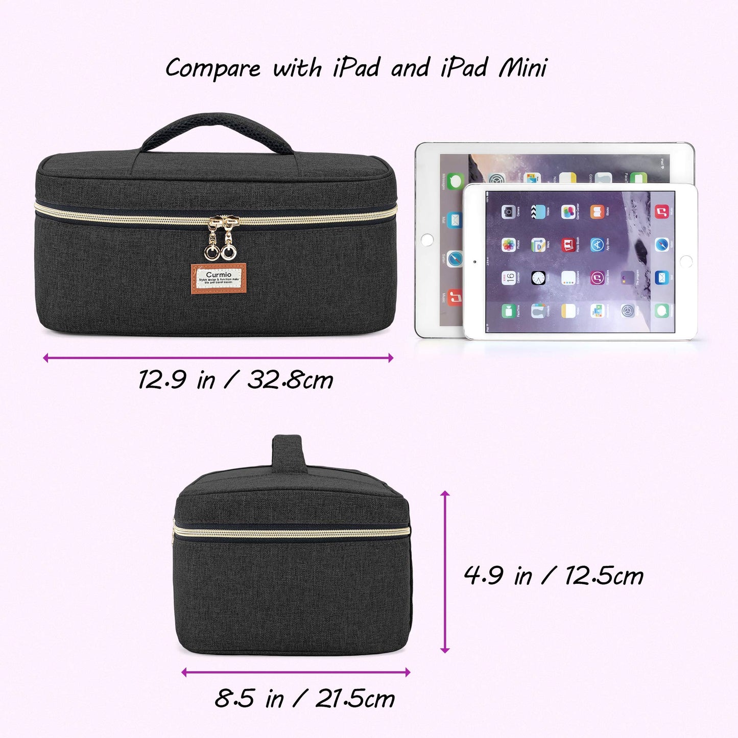 CURMIO Essential Oil Storage Case for 40 Bottles (5ml-30ml), Essential Oils Organizer Case with 2 Detachable Visible Pouches and Portable Handle, Patented Design, Black (Bag Only)