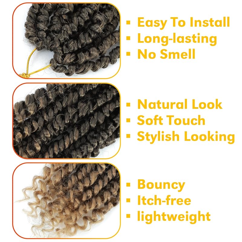Forevery Pre Twisted Passion Twist Crochet Hair 8 Inch - 9 Packs, T1b/27#+8 Inch