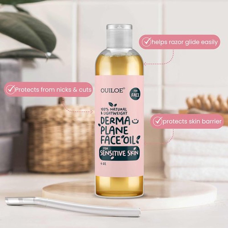 Dermaplane Oil for Women with Sensitive Skin - Lightweight Face Shaving Oil, Natural Facial Shave Oil, Use with a Dermaplaning Tool, Razor, Shaver or Microblade for Close Shave 2 oz by Ouiloe