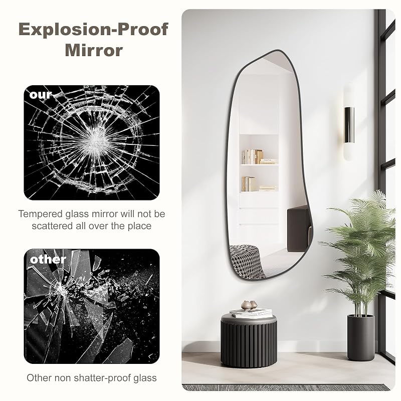 Irregular Wall Mirror with Black Frame 46" x 18" - Wall-Mounted for Living Room, Bedroom, Bathroom - Variation: Black New+46"L x 18"W