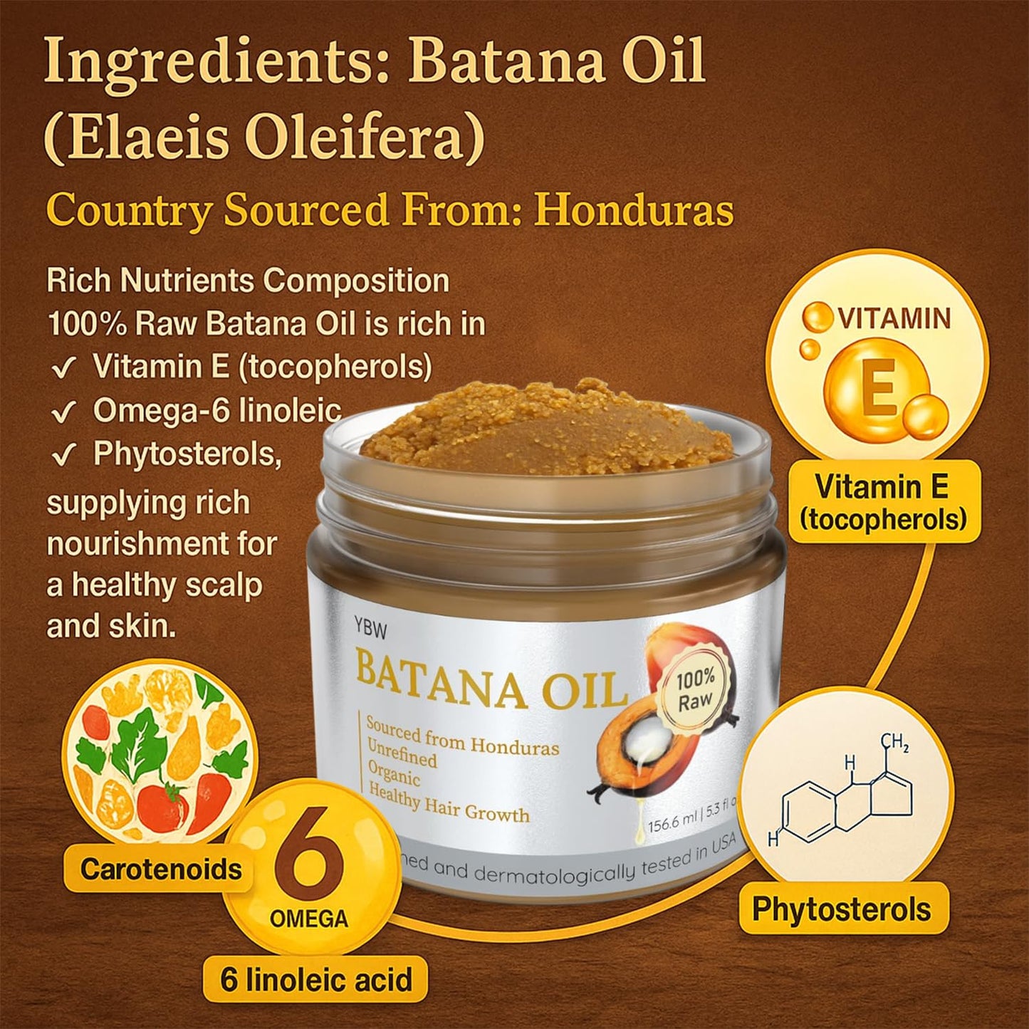 YBW Batana Oil for Hair Growth Dr. Sebi Organic, Natural, Pure and 100% Raw Batana Oil Paste from Honduras - Botana Enhances Hair Thickness, Prevents Loss for Men and Women