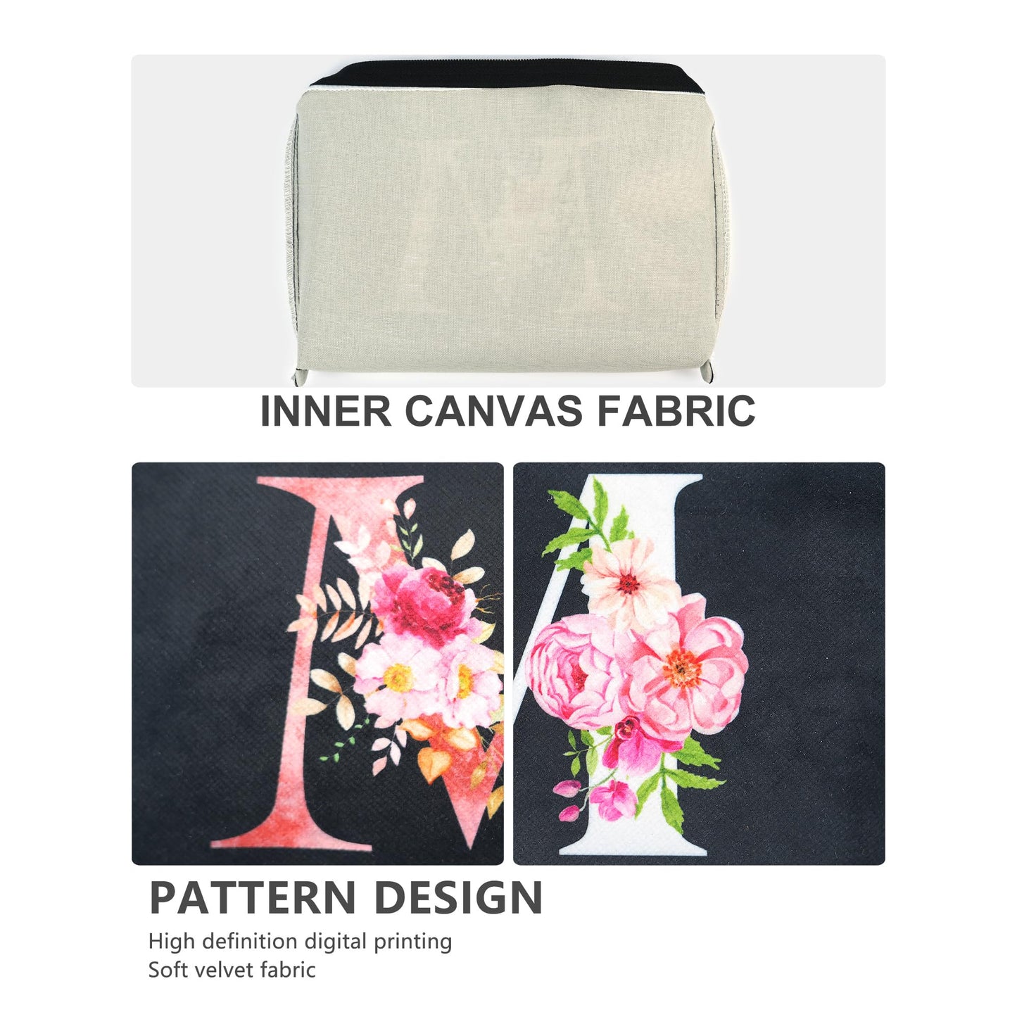 Makeup Bag Personalized Gifts for Women Monogram Flower Velvet Cosmetic bag for Birthday Gift Mom Friends Sister C