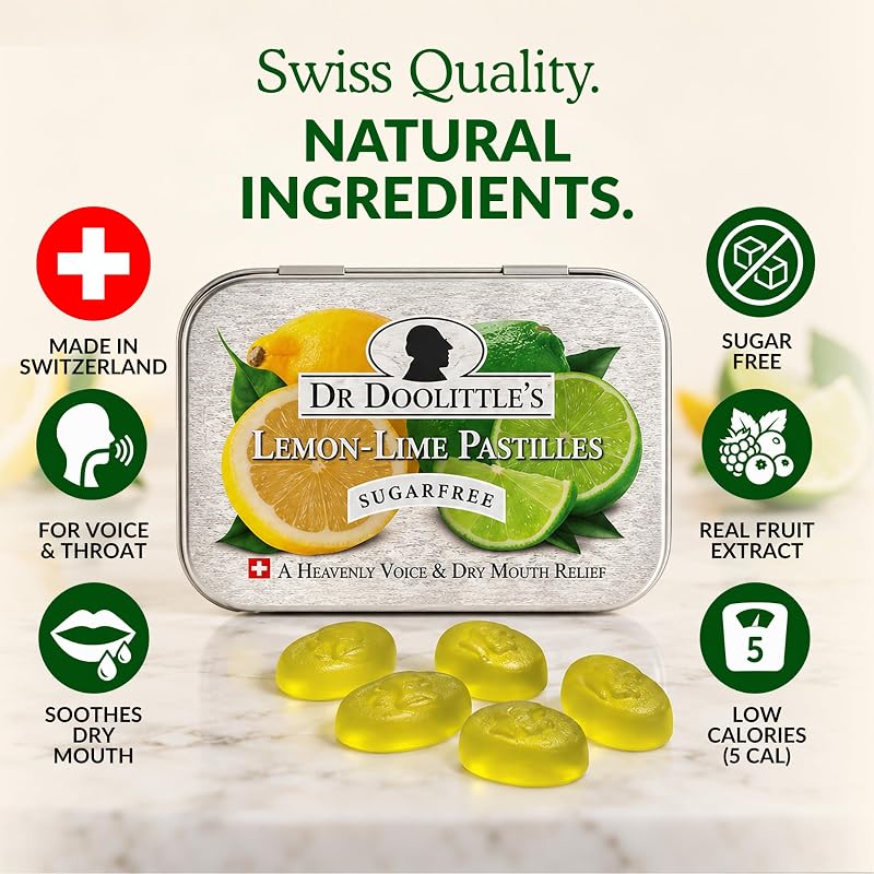 Sugar Free Fruit Pastilles for Voice & Throat – Lemon Lime, 25 Count Tin (8 Pack)