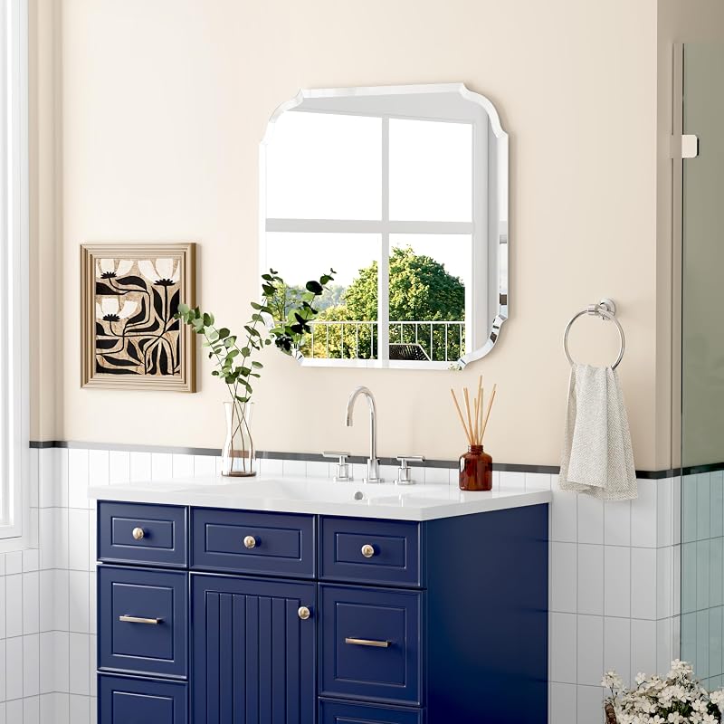 24" x 24" Silver Wall Mirror Beveled Edge Frameless - Variation: Silver 2+24"L x 24"W