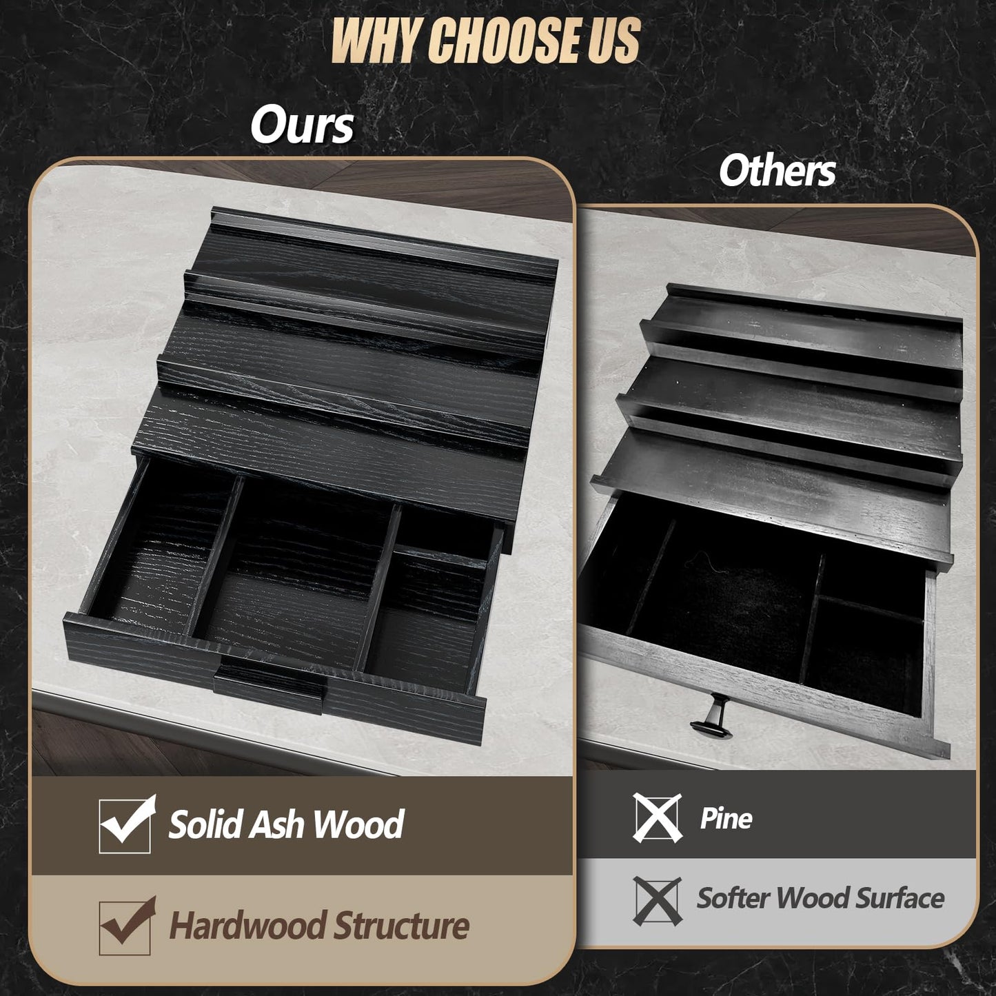 Gernshe Cologne Organizer for Men,3 Tier Solid Ash Wood Cologne Stand,Cologne Shelf Display Holder,Perfume Stand Organizer with Drawer and Hidden Storage,Great Gift for Men Father's Day,Black