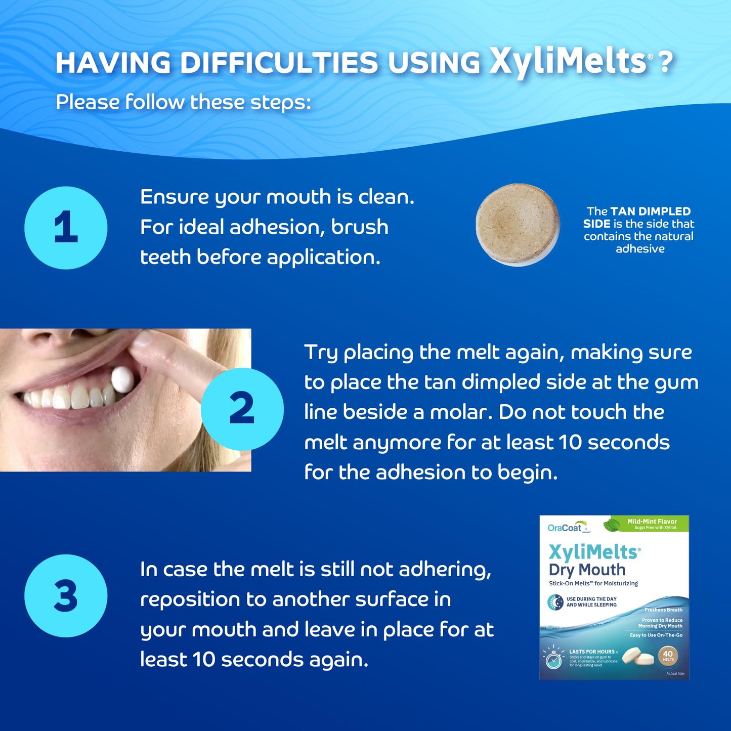 Oracoat XyliMelts for Dry Mouth Night Time or Day - Moisturizing Dry Mouth Adhering Discs, Sugar Free with Xylitol, 40 Count - 6 Pack, Mild Mint Flavor, 8-Hour Relief