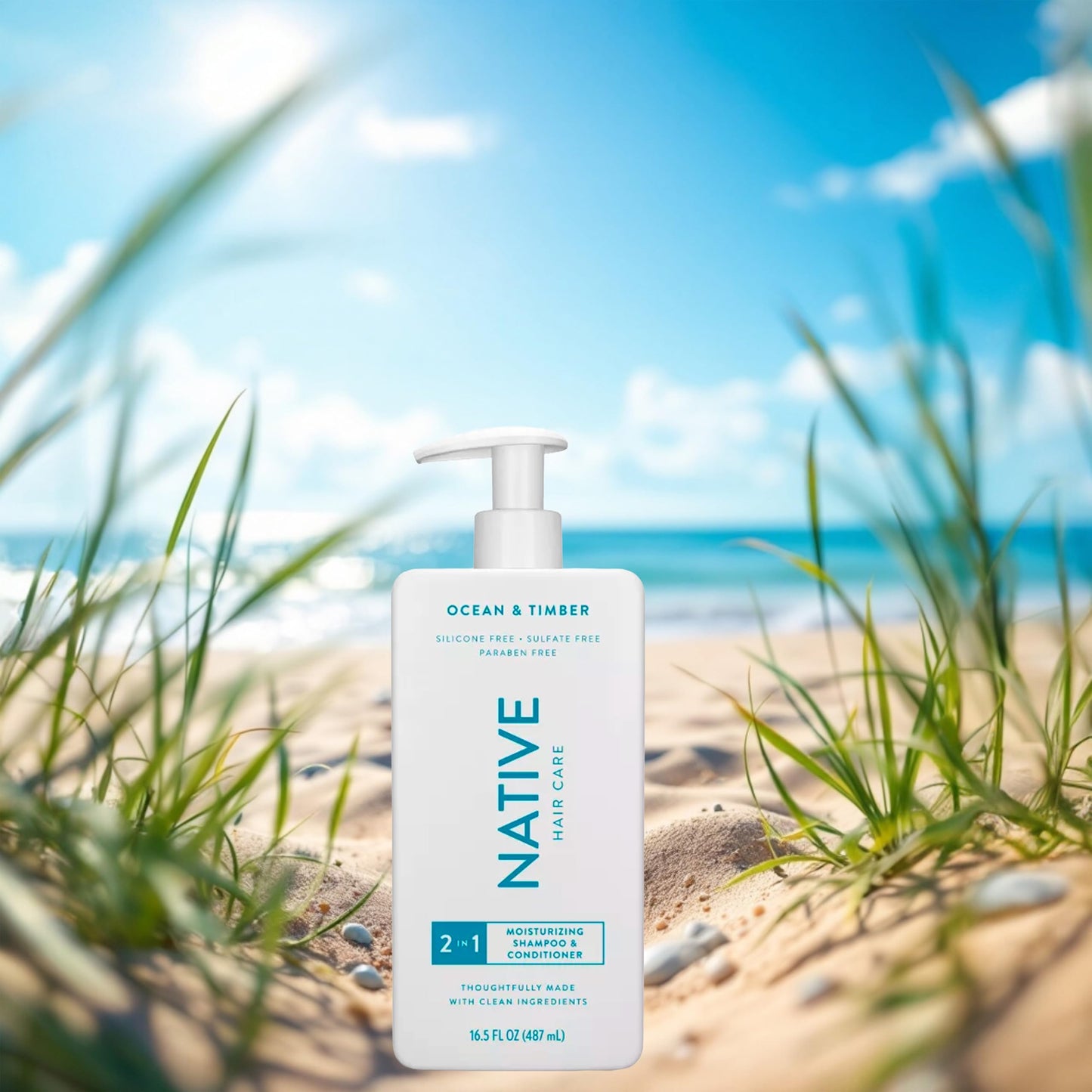 Native - 2-in-1 Shampoo & Conditioner Ocean & Timber - Contain Naturally Derived Ingredients | All Hair - Silicone, Sulfate and Paraben Free - Full & Thick - 16.5 FLOz - Pack Of 01