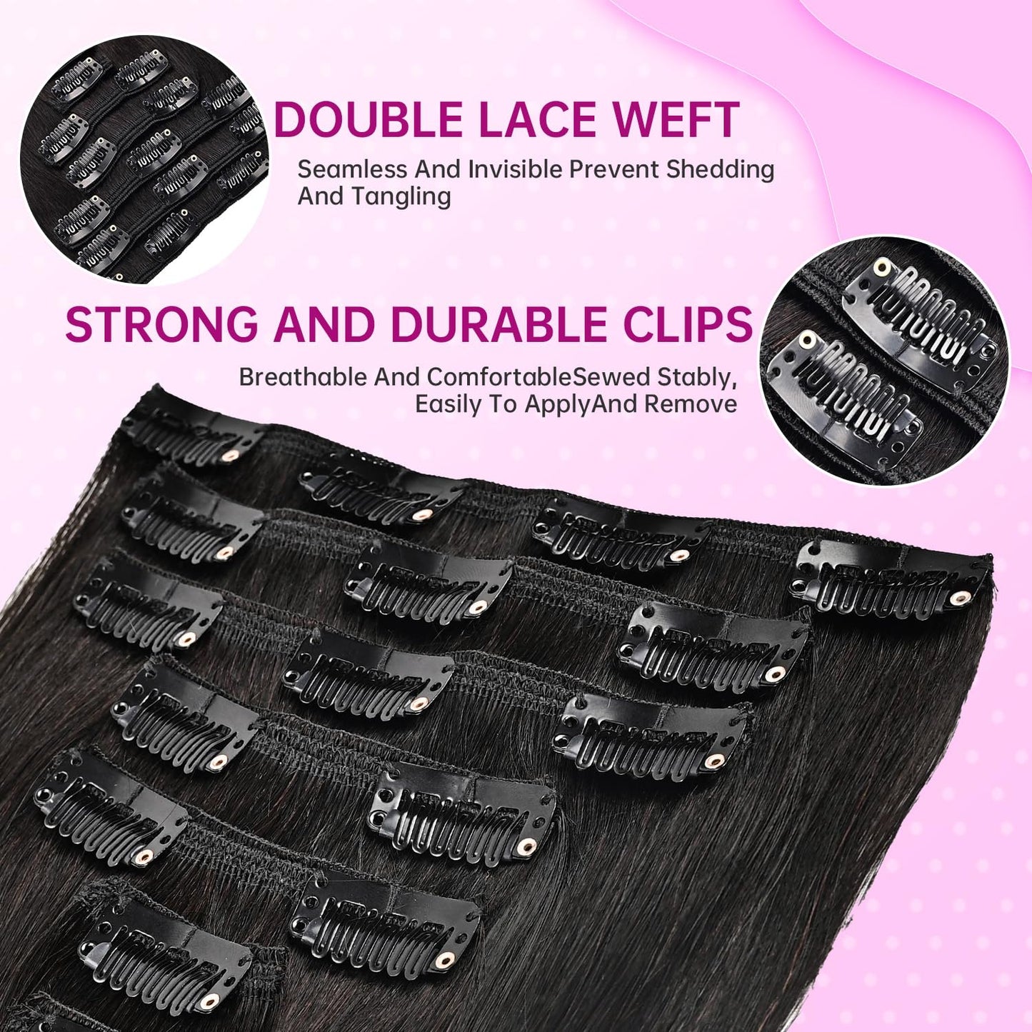 Clip in Hair Extensions Real Human Hair 120g 7pcs Seamless Invisible 100% Remy Human Hair Extensions Per Set with Double Weft #1B Natural Colour for Women Straight Hair 24inch