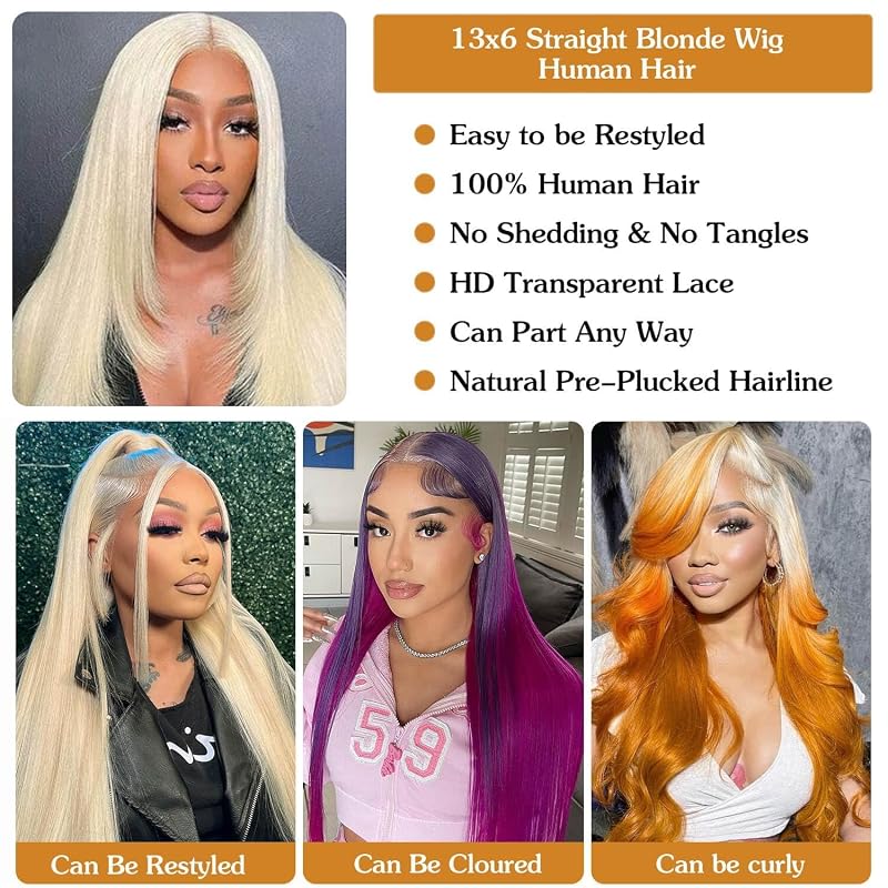 613 Lace Front Wig 200% Density 26 Inch Straight 13x6 HD Transparent Lace Frontal - Glueless Pre Plucked with Baby Hair, Variation of THIS listing