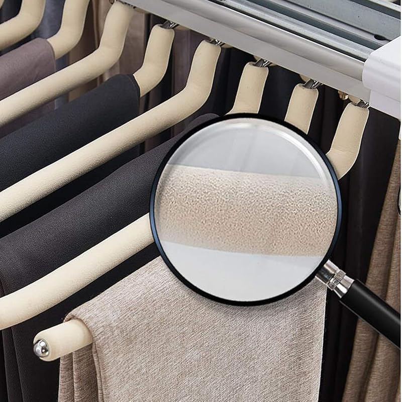 Beige 22-Pair Pull-Out Pants Rack, 33lb Capacity, Steel Clothes Organizer